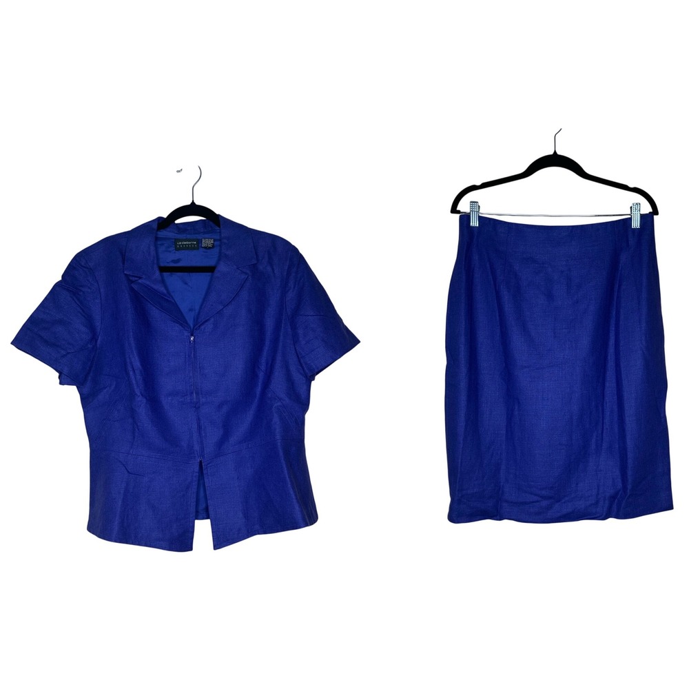 Liz Claiborne Skirt Suit Set Linen Blend Career Wear‎ Purple Size 16 Office Chic